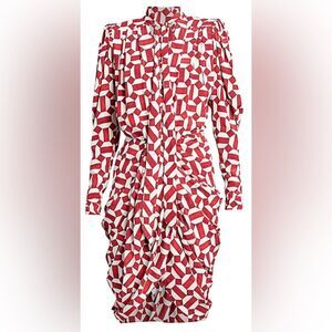 NWT Isabel Marant Atoae Print Stretch-Silk Dress in Red, Size 36 (US 4)